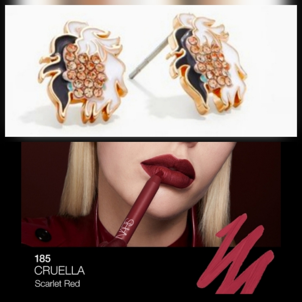 Disney x Baublebar Mini Cruella Earrings NARS Powermatte CRUELLA Lip Pencil